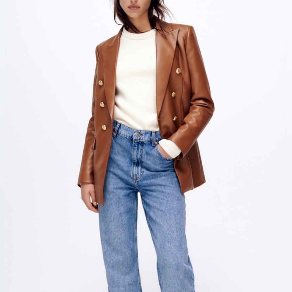 ZARA Faux Leather Brown Blazer